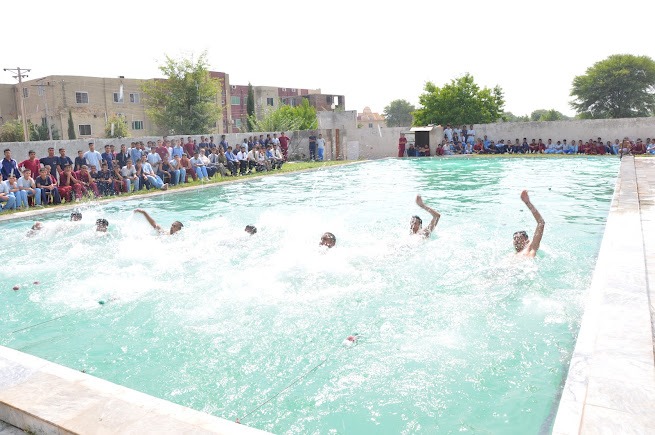 Cadets during a swimming session in the college pool